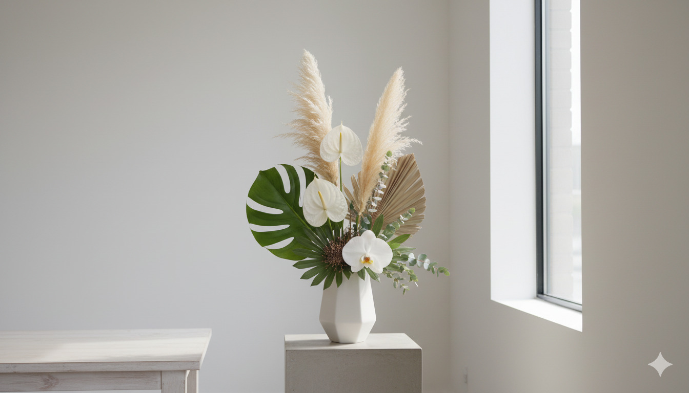 Modern minimalist floral design with unique foliage